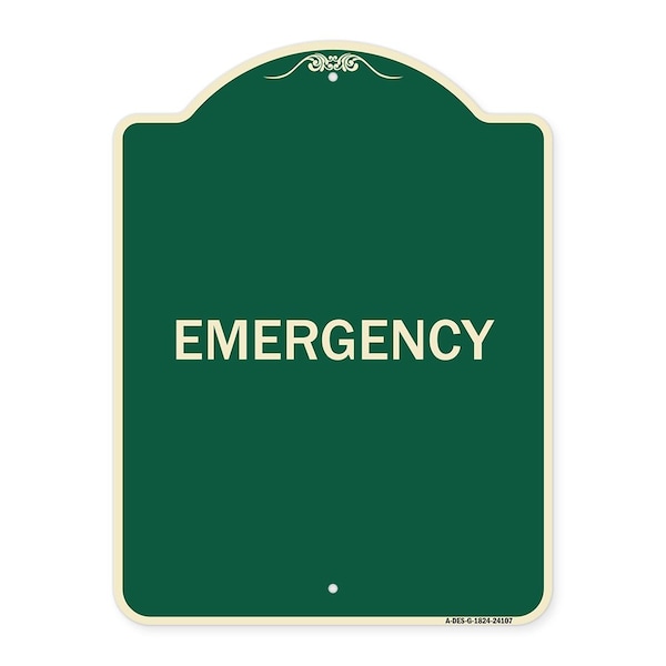 Signmission Designer Series Sign-Emergency, Green & Tan Heavy-Gauge Aluminum Sign, 24" x 18", G-1824-24107 A-DES-G-1824-24107 - main